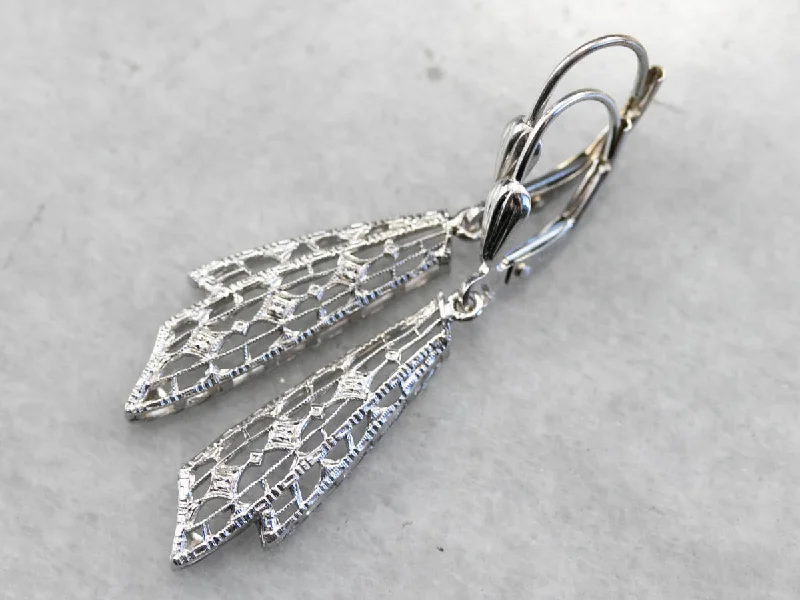 Ladies earrings lightweight picks-Art Deco White Gold Drop Earrings