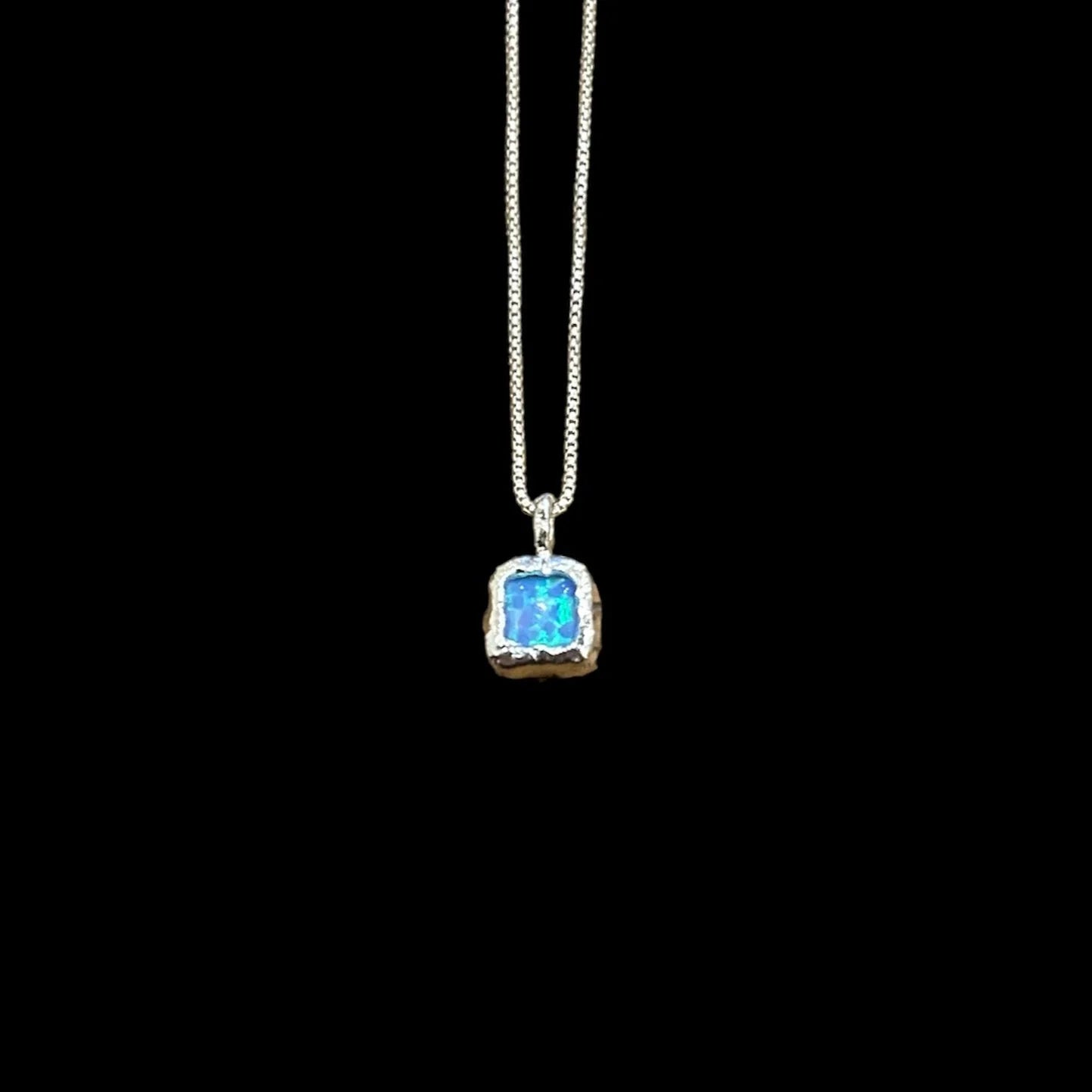 Ladies necklaces memory treasures-Sterling Silver Square Opalite Pendant Necklace