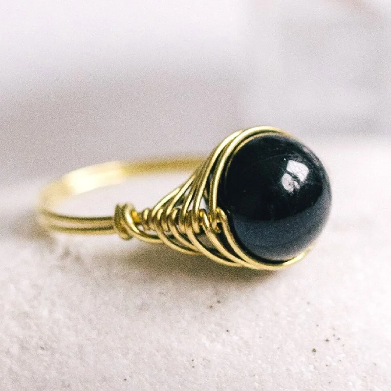 Ladies rings worldwide styles-Natural Black Tourmaline Gemstone Ring