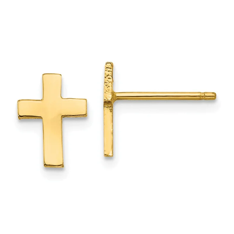 Ladies earrings e-commerce finds-9mm Polished Cross Post Earrings in 14k Yellow Gold