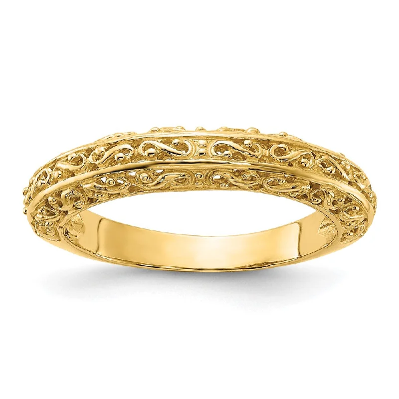 Ladies rings rose gold-4mm 14K Yellow or White Gold Filigree Tapered Band