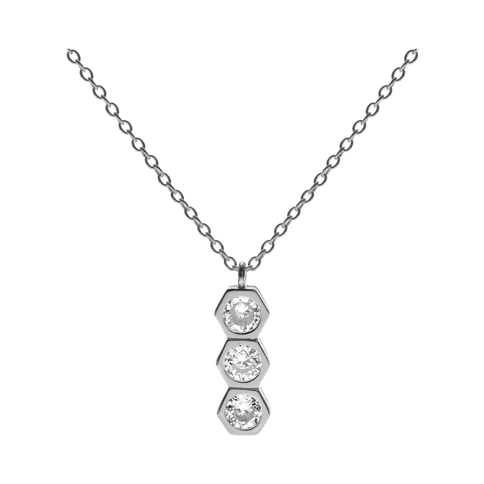 Ladies necklaces one-of-a-kind-Sterling Silver Cubic Zirconia Triple Hexagon Necklace