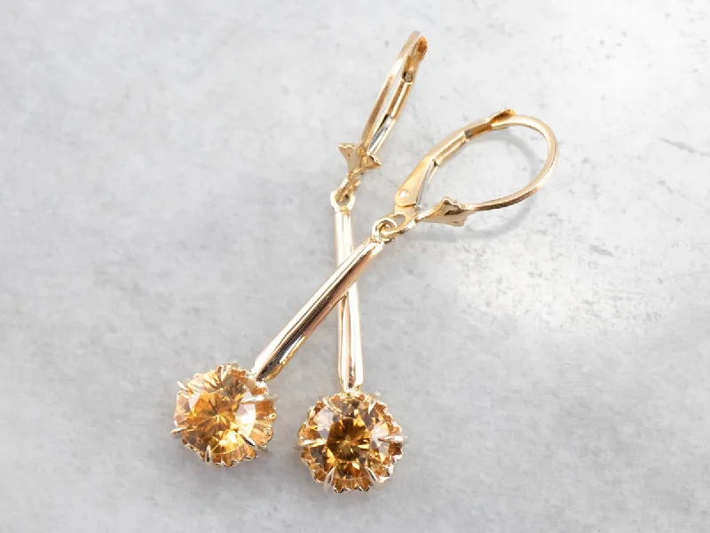 Ladies earrings 2025 trends-Yellow Zircon Gold Drop Earrings