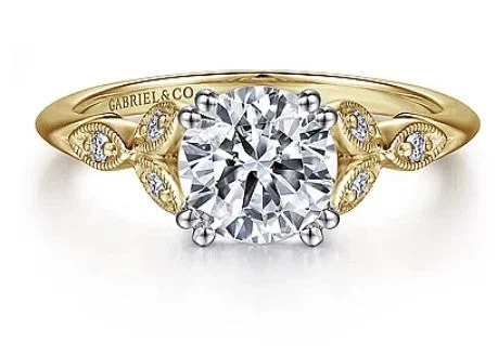 Ladies wedding rings lightweight feel-Celia - 14K White-Yellow Gold Round Diamond Engagement Ring (setting only)