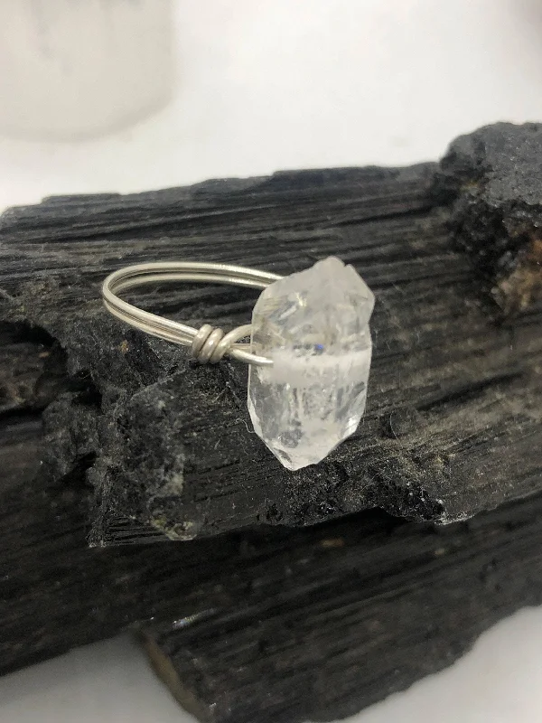 Ladies rings online shopping-Herkimer Diamond on Sterling Silver Handmade bead ring by Infinite Treasures,LLC