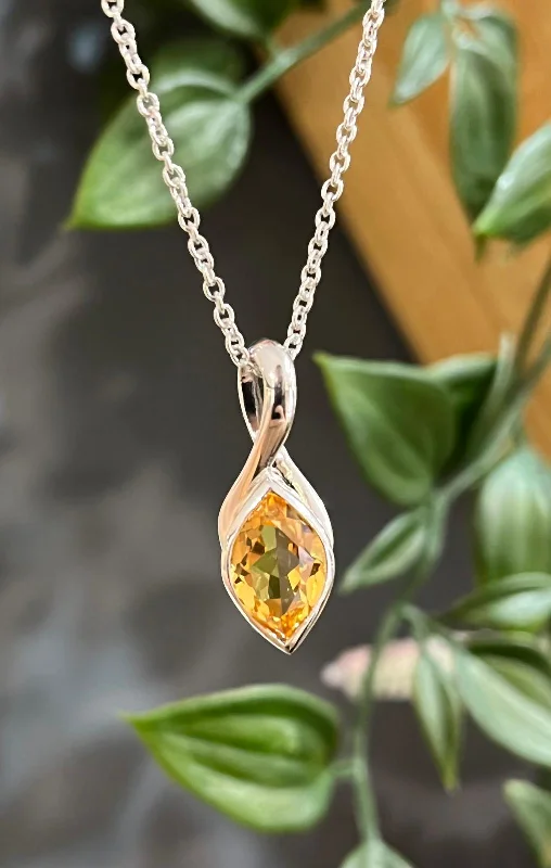 Ladies necklaces discount deals-Unique & Co Sterling Silver Golden Citrine Pendant Necklace