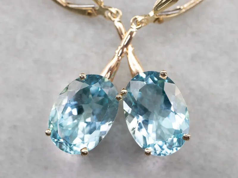 Ladies earrings age-appropriate-Gold Blue Topaz Drop Earrings