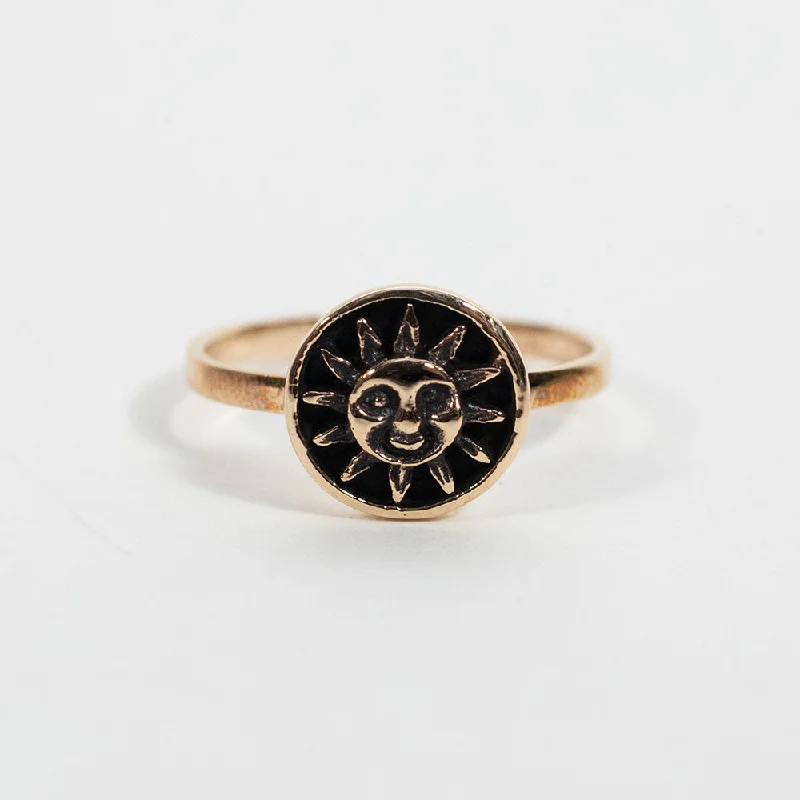 Ladies rings luxurious designs-Bronze Sun Face Stamp Ring