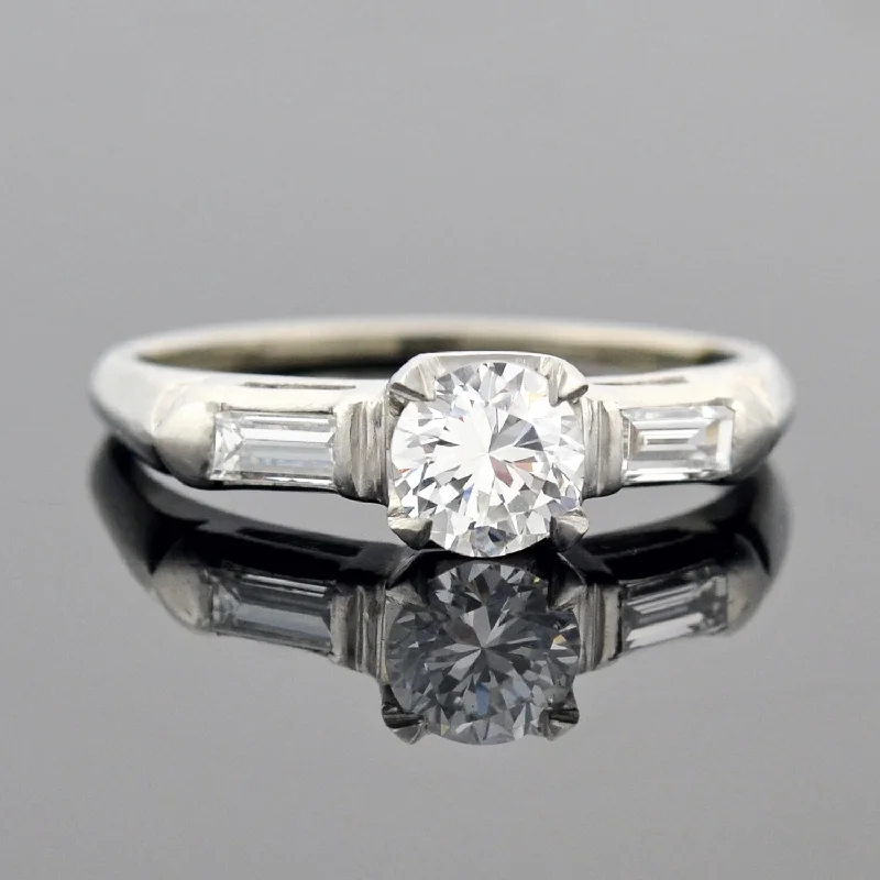 Ladies wedding rings worldwide styles-Retro Platinum Diamond Engagement Ring 0.52ct