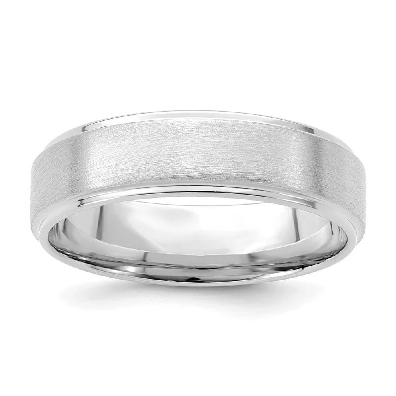 Ladies rings Mother’s Day-6mm 14K White Gold Brushed Step Edge Comfort Fit Band