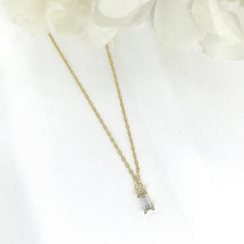 Ladies necklaces mature styles-18k/925 Vermeil CZ Emerald Cut Necklace