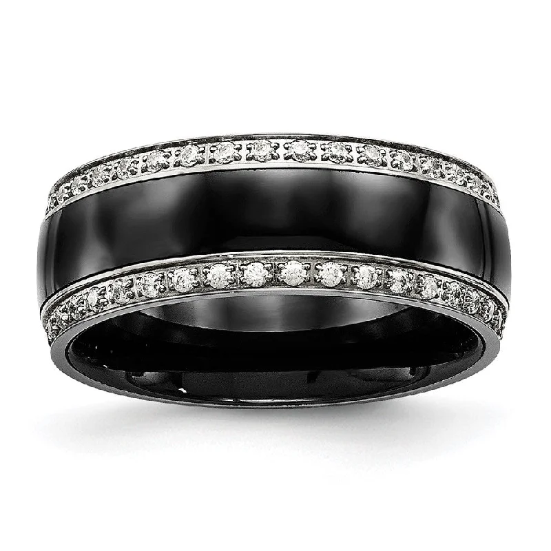 Ladies rings diamond accents-8mm Stainless Steel, Black Ceramic & CZ Standard Fit Band