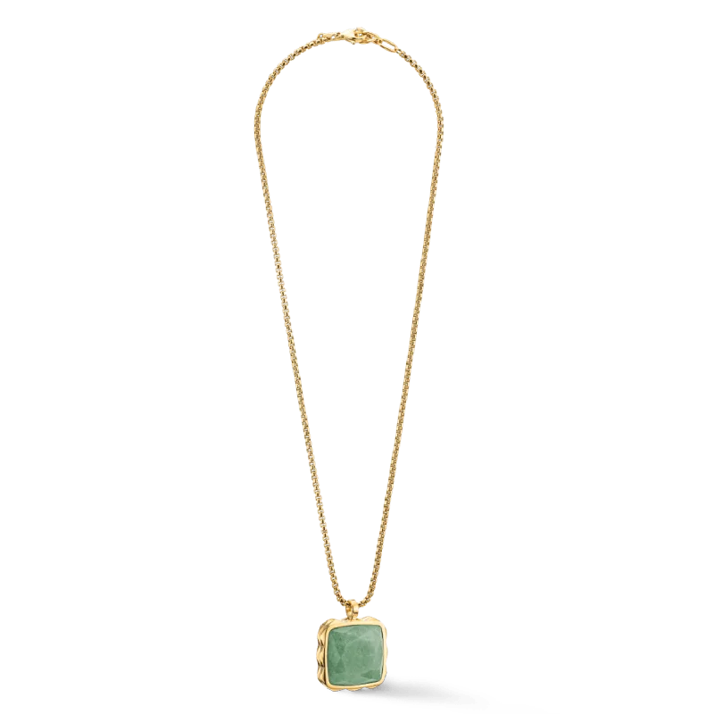 Ladies necklaces designer labels-Coeur De Lion Gold Green Aventurine Square Spikes Necklace