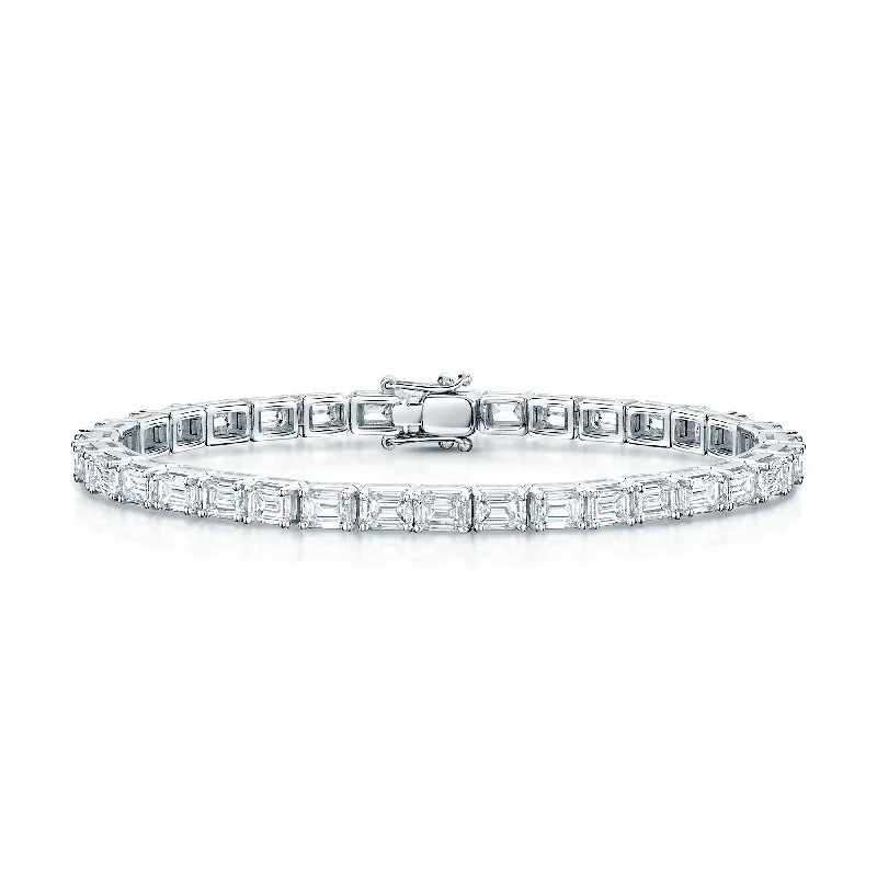 Ladies bracelets ethnic patterns-18ct White Gold Emerald Cut Diamond Tennis Bracelet