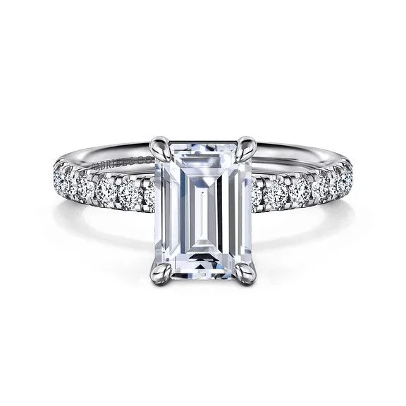 Ladies wedding rings floral patterns-Winslow - 14K White Gold Emerald Cut Diamond Engagement Ring (Setting Only)