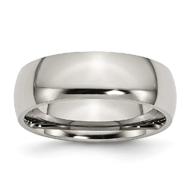 Ladies rings jade accents-Titanium 7mm Polished Domed Comfort Fit Band