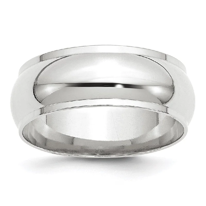 Ladies rings casual vibes-8mm 14K Yellow or White Gold Half Round Ridged Edge Standard Fit Band