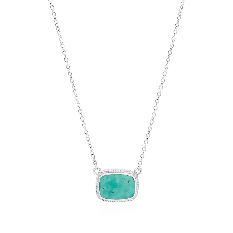 Anna Beck Silver Medium Turquoise Cushion Pendant Necklace