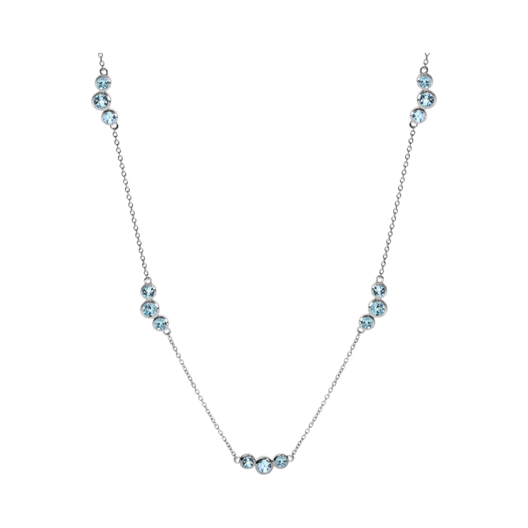 Ladies necklaces long strands-Sterling Silver Blue Topaz Cluster Necklace