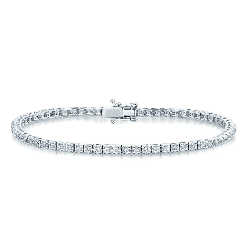 Ladies bracelets floral designs-18ct White Gold Brilliant Cut Diamonds Four Claw Set Tennis Bracelet