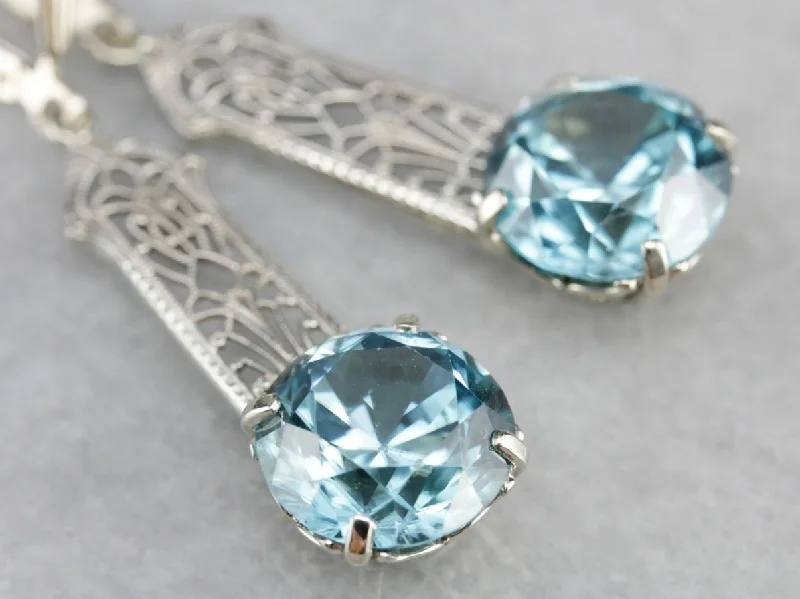 Ladies earrings price range-Blue Zircon Filigree Drop Earrings