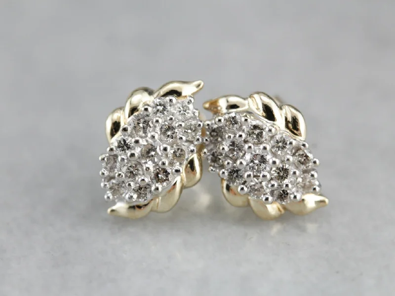 Ladies earrings ethnic patterns-Vintage Diamond Cluster Stud Earrings