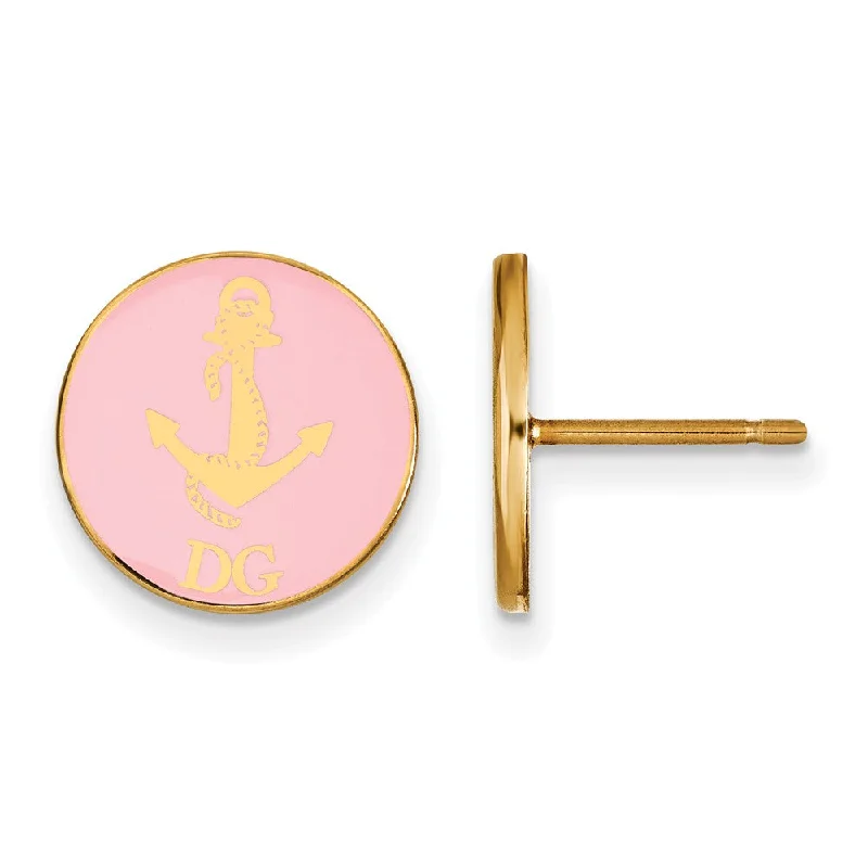 Ladies earrings friendship pairs-14K Plated Silver Delta Gamma Pink Enamel Anchor Post Earrings