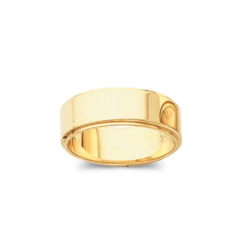 Ladies rings sale events-5mm Flat Ridged Edge Wedding Band in 14k Yellow Gold