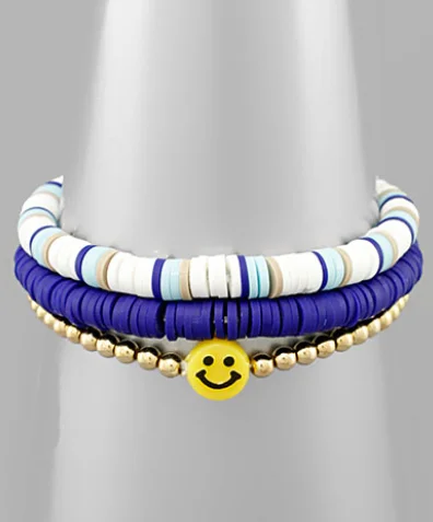 Ladies bracelets custom styles-Rubber & Smile Metal Beads Bracelet - Navy