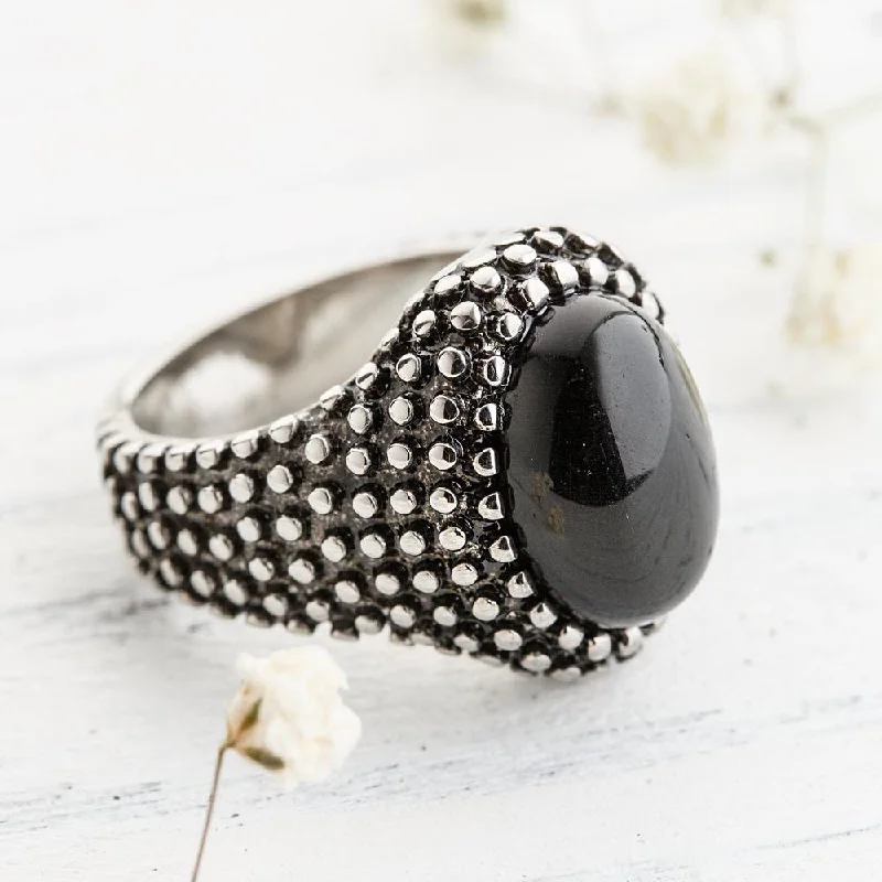 Ladies rings natural stones-Protection Obsidian Gemstone Ring