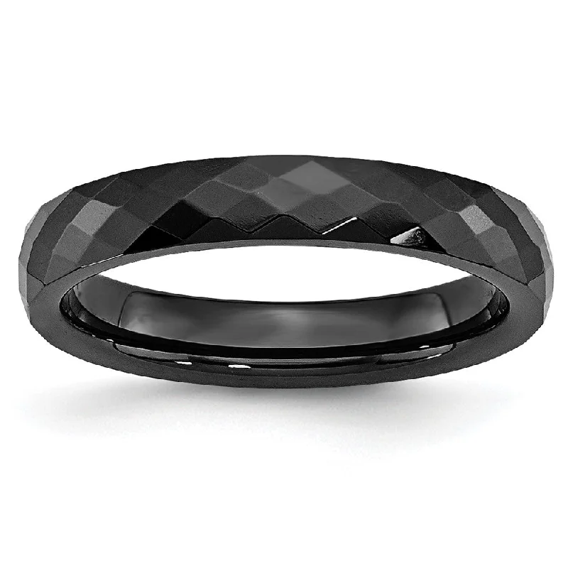 Ladies rings gold-plated-4mm Black Ceramic Faceted Standard Fit Band