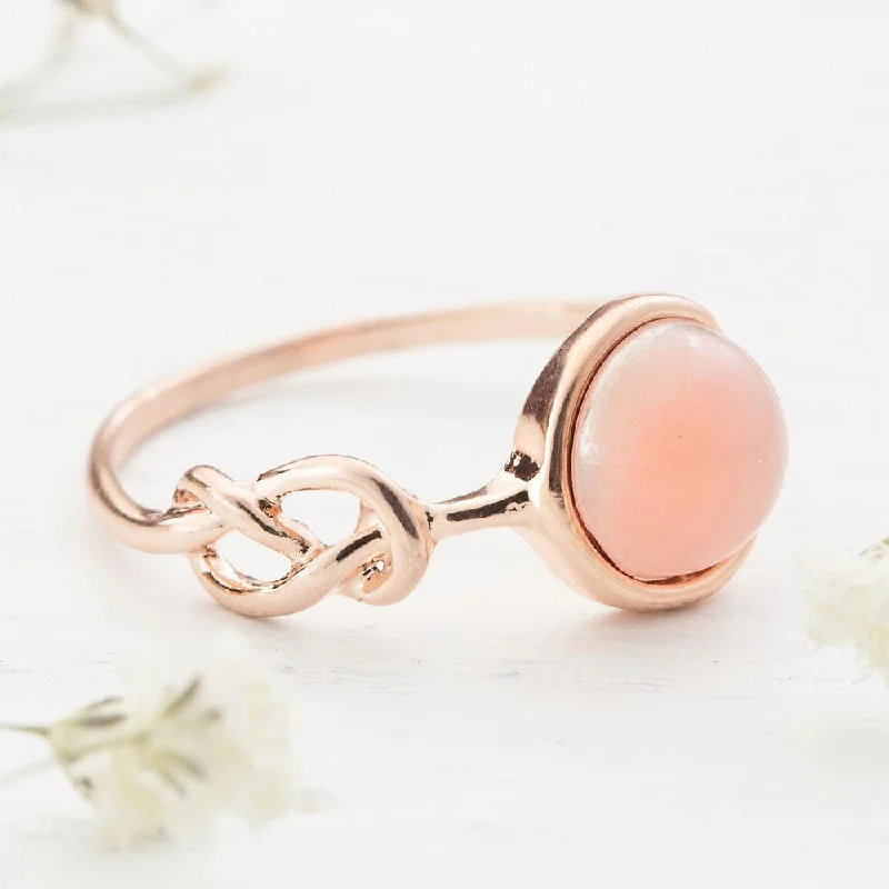 Ladies rings floral accents-Pink Moonstone Crystal Ring