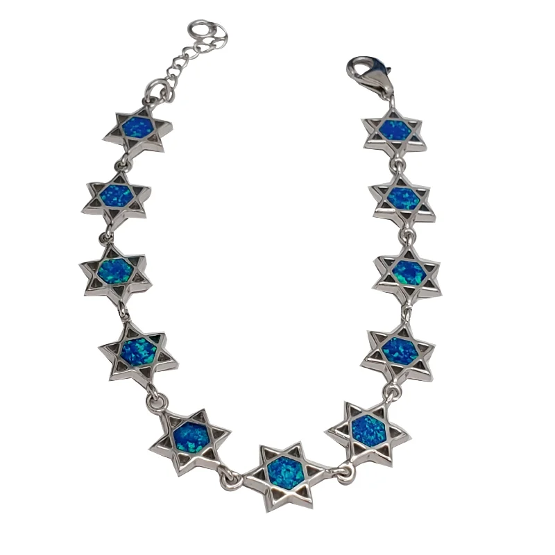 Ladies bracelets viral picks-Oval Blue Opal Star of David Bracelet (Silver)