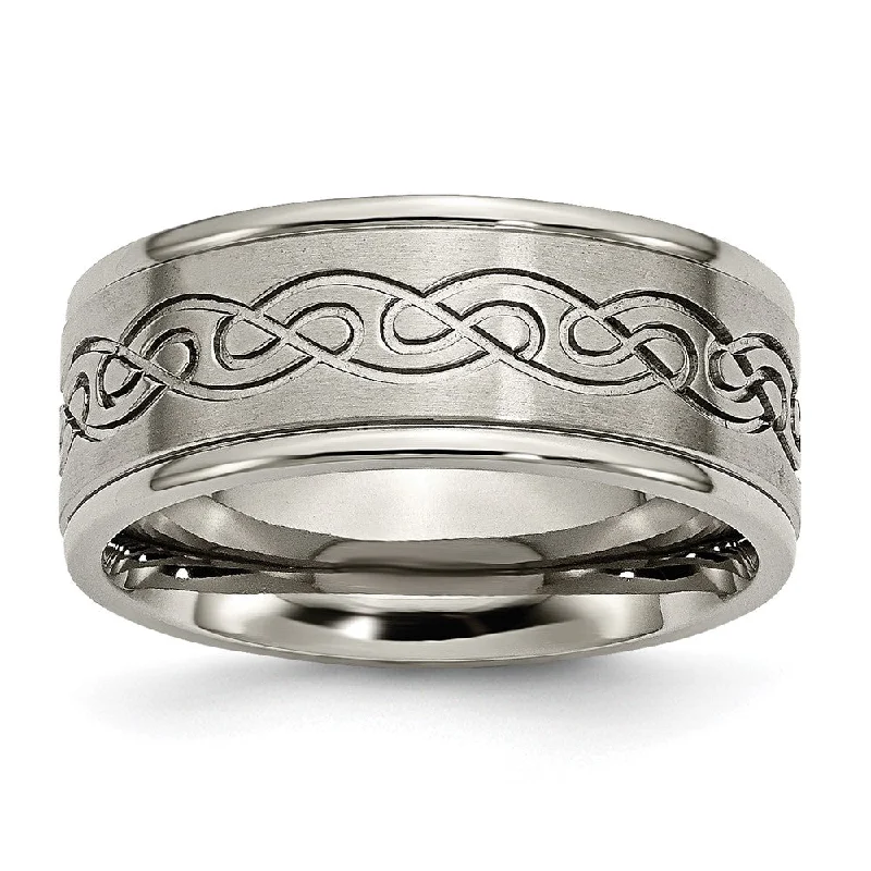 Ladies rings luxurious designs-9mm Titanium Scroll Design Rounded Edge Standard Fit Band