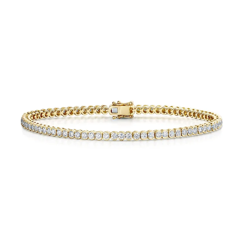 Ladies bracelets girlfriend treats-18ct Yellow Gold Round Brilliant Cut Diamond 3.00ct Rub Over Tennis Bracelet