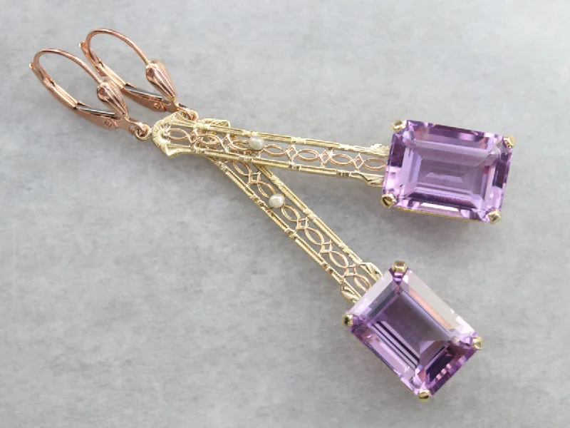 Ladies earrings bold statements-Amethyst and Seed Pearl Drop Earrings