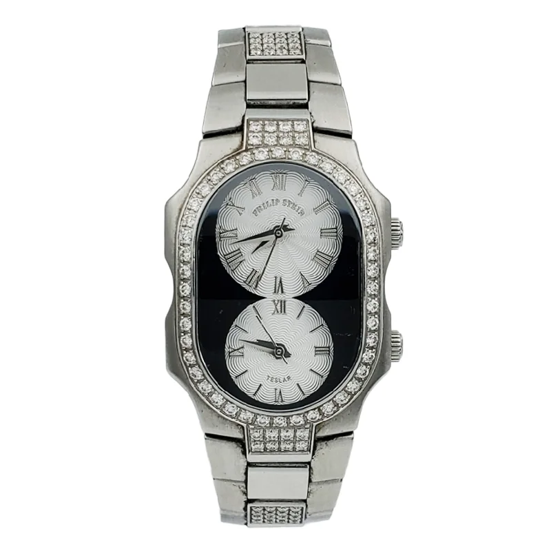 Ladies bracelets lightweight picks-Ladies Philip Stein Teslar Stainless Steel Watch with Diamond Bracelet, Silver Dial and Diamond Bezel. (Pre-Owned)