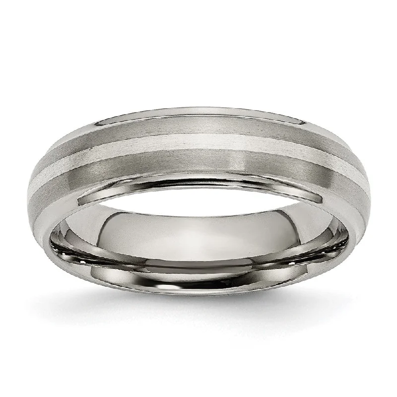 Ladies rings customer feedback-6mm Titanium & Sterling Silver Ridged Edge Standard Fit Band