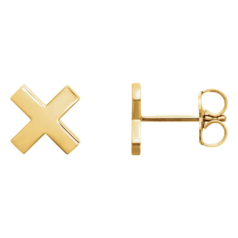 Ladies earrings minimalist charm-8mm (5/16 Inch) Polished 14k Yellow Gold Small 'X' Post Earrings