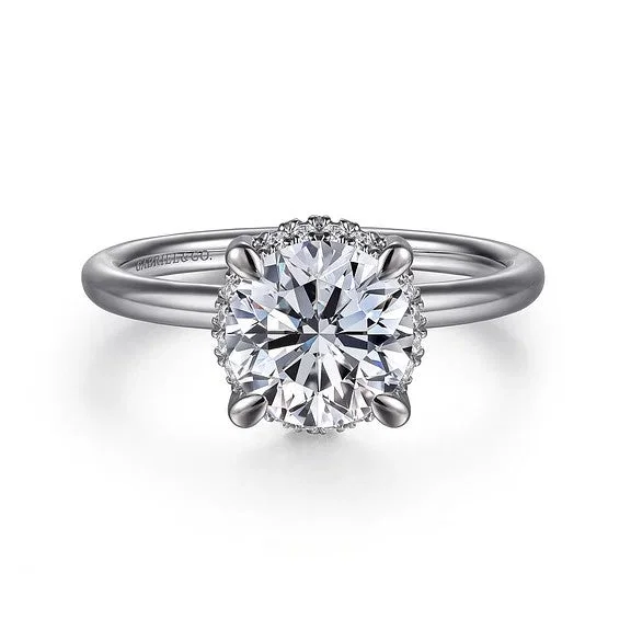 Ladies wedding rings online shops-Seattle - 14K White Gold Round Hidden Halo Diamond Engagement Ring (Setting Only)