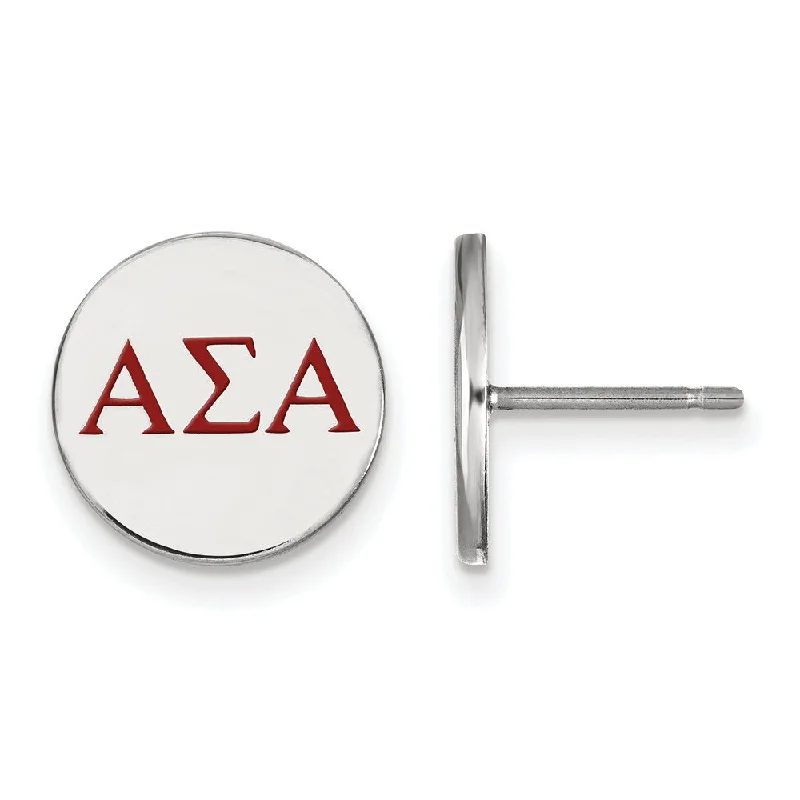 Ladies earrings friendship pairs-Sterling Silver Alpha Sigma Alpha Enamel Greek Letters Post Earrings