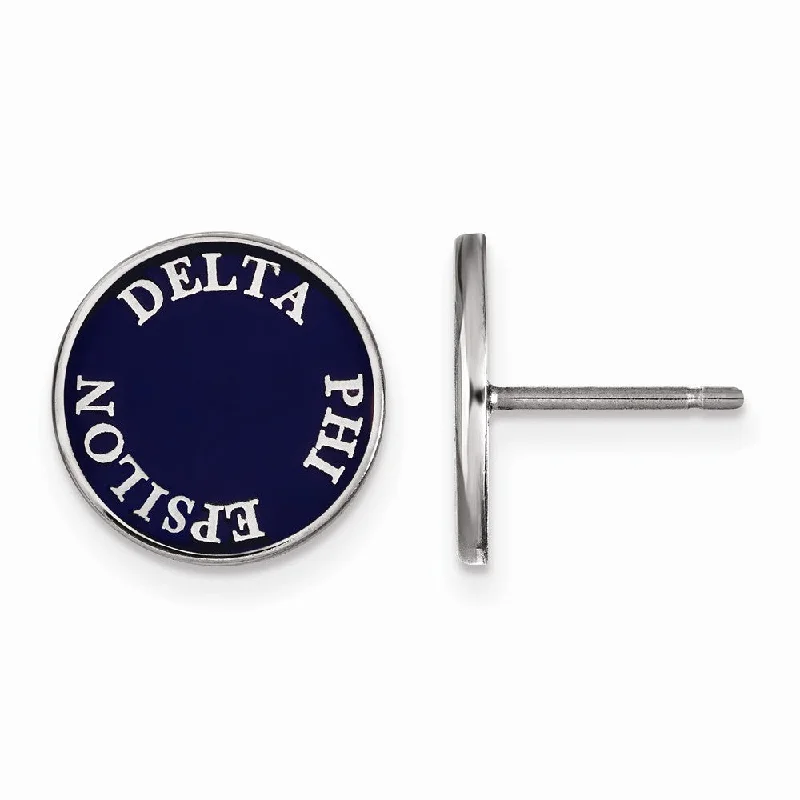 Ladies earrings gold-plated-Sterling Silver Delta Phi Epsilon Enamel Disc Post Earrings