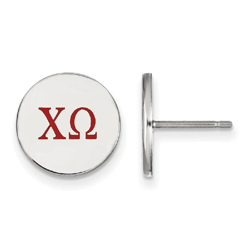 Ladies earrings creative looks-Sterling Silver Chi Omega Enamel Greek Letters Post Earrings