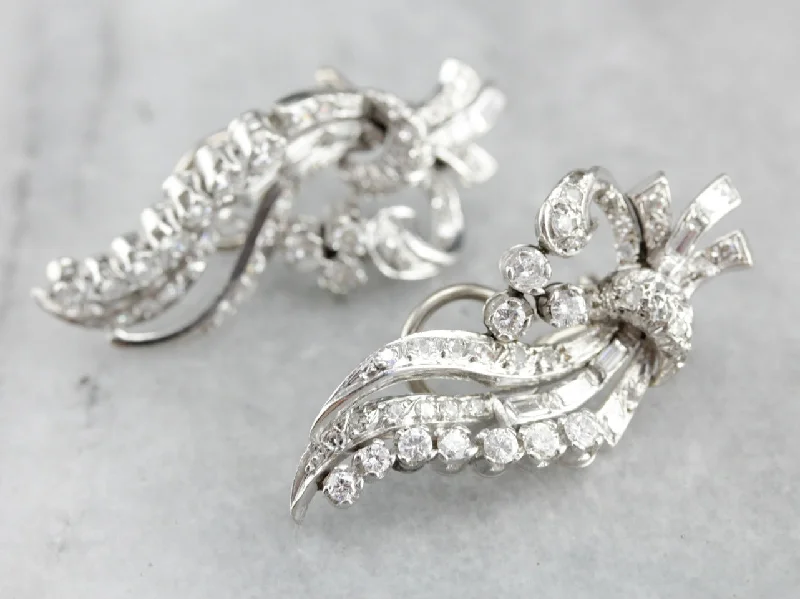 Ladies earrings Christmas designs-Sweeping Retro Era Diamond Earrings