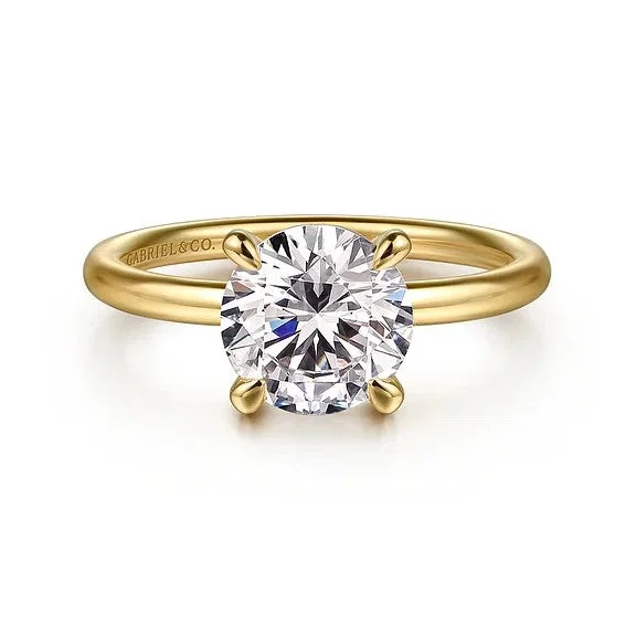 Ladies wedding rings lightweight feel-Tiana - 14K Yellow Gold Round Solitaire Diamond Engagement Ring (Setting Only)