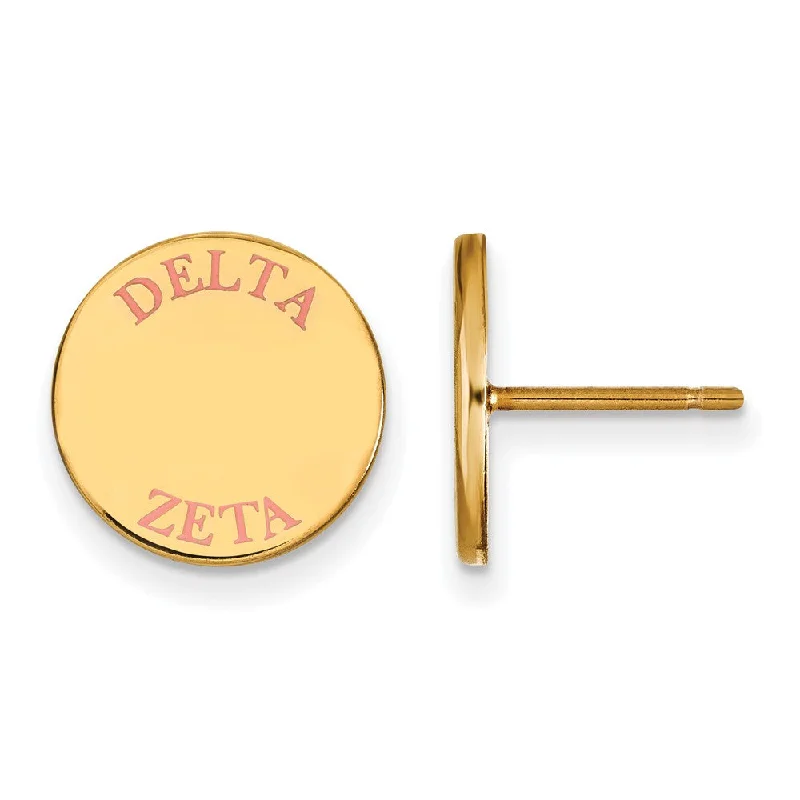 Ladies earrings matching pairs-14K Plated Silver Delta Zeta Pink Enamel Post Earrings