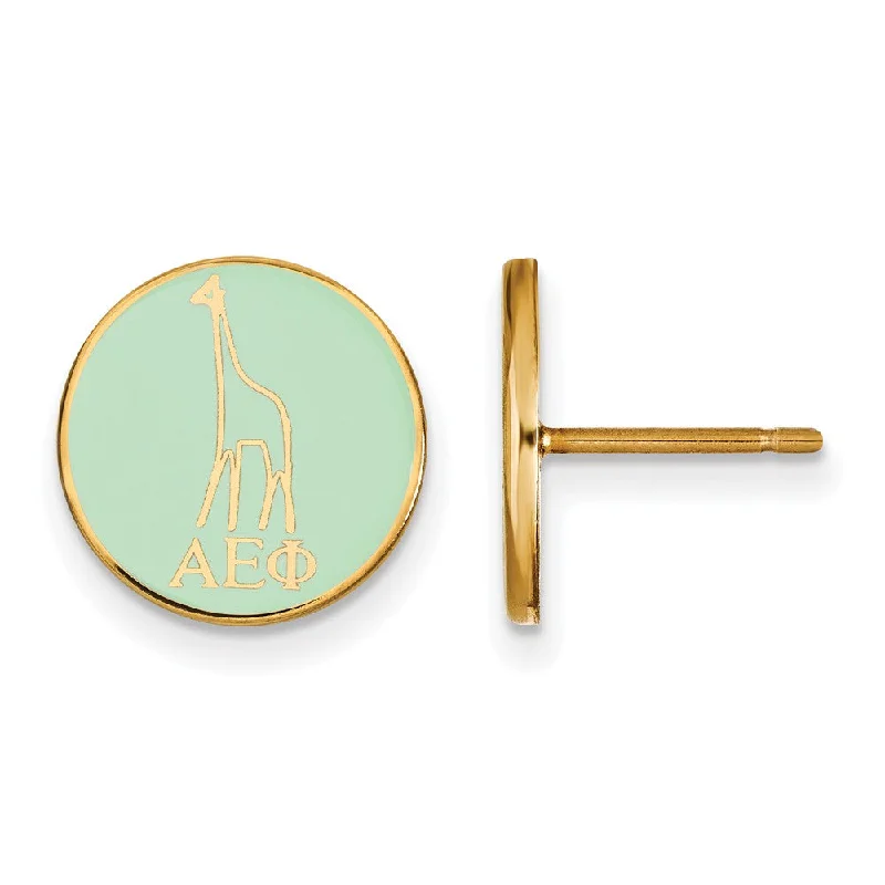 Ladies earrings budget finds-14K Plated Silver Alpha Epsilon Phi Enamel Giraffe Disc Post Earrings