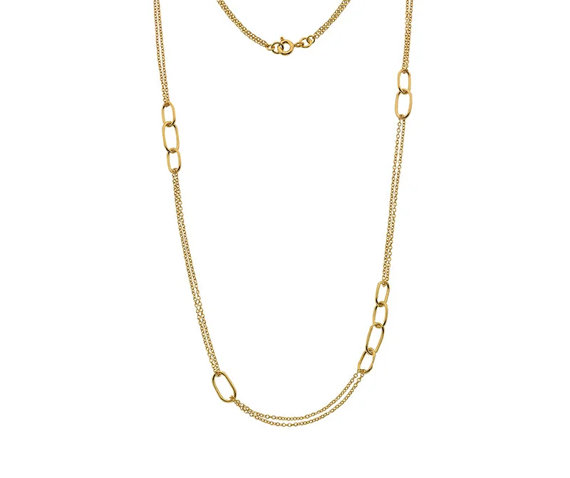 Ladies necklaces synthetic accents-9ct Yellow Gold Oblong Station Necklace