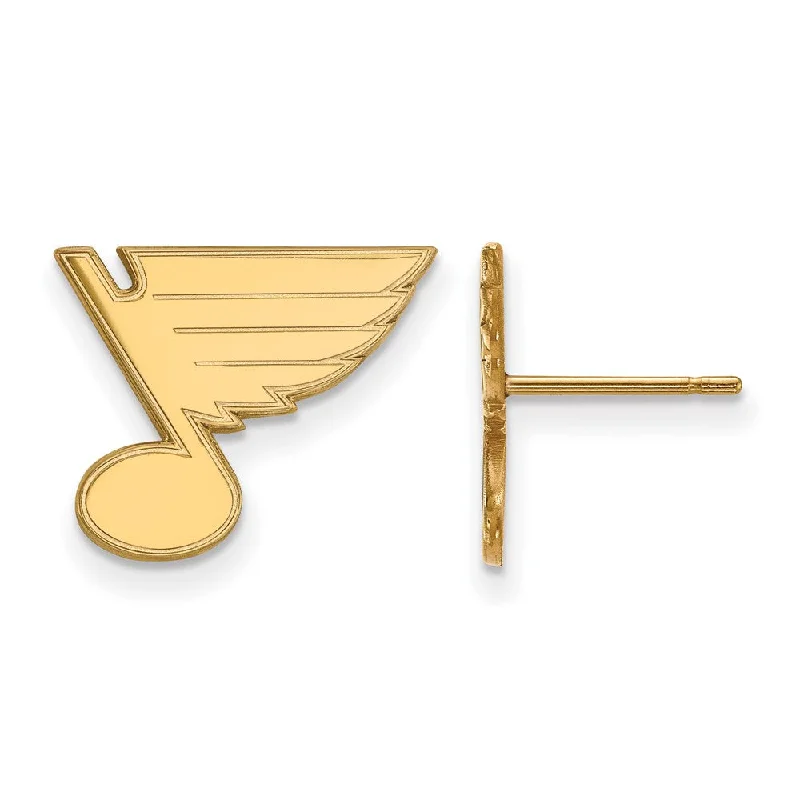 Ladies earrings online buys-SS 14k Yellow Gold Plated NHL St. Louis Blues Small Post Earrings