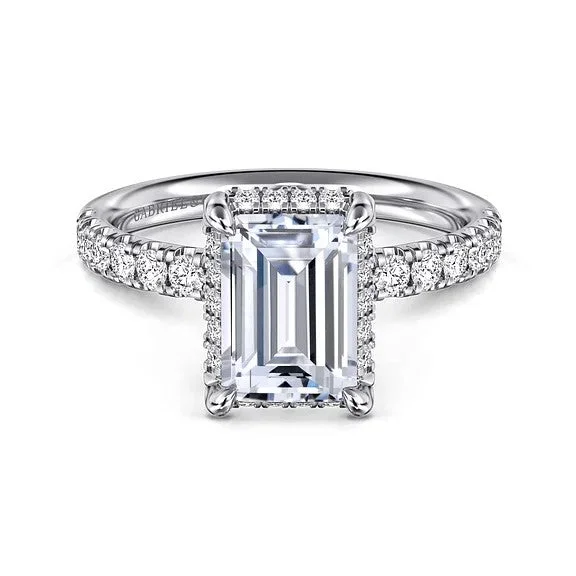 Ladies wedding rings top brands-Talisa - 14K White Gold Emerald Cut Hidden Halo Diamond Engagement Ring (Setting Only)